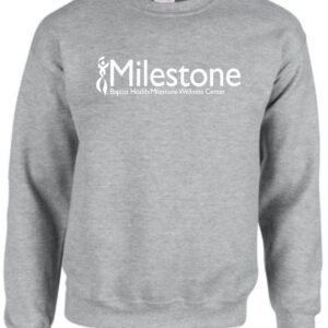 Grey Milestone Wellness Center sweatshirt.