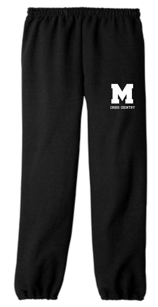 Manual Cross Country Black sweatpants G182 with an "m cross country" logo printed on the left thigh.