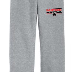 Heart For Christ Basketball Open Bottom sweatpants G18400 with an elastic waistband, featuring a "panther basketball" logo on the upper left leg.