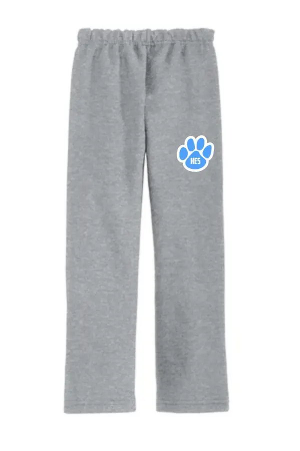 Harmony XC Sport Gray Open Bottom sweatpants G184 with an elastic waistband and a blue "hes" logo on the left thigh.