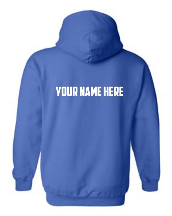 Springhurst Sharks Royal Blue Hooded sweatshirt G18500 with the text "your name here" on the back.