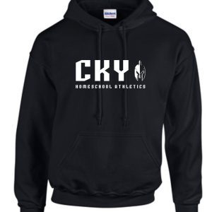 Black hoodie with CKY homeschool athletics logo.