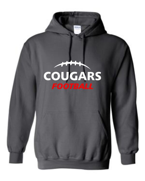 Gray Cougars football hoodie with white logo.