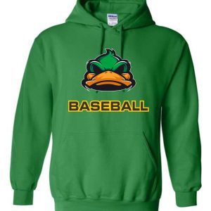 Green baseball hoodie with duck logo.