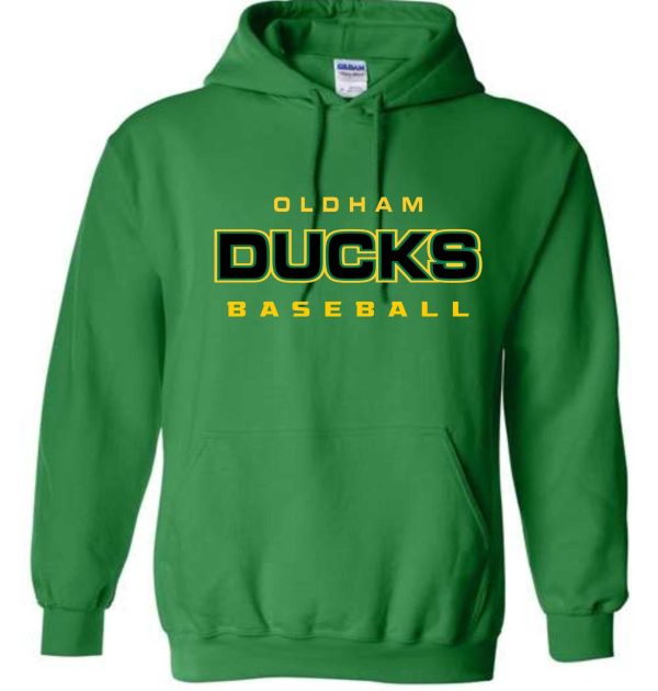 Green Oldham Ducks baseball hoodie.