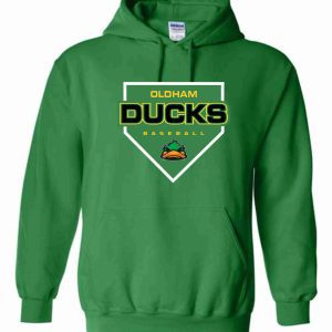 Green Oldham Ducks baseball hoodie.