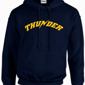 Thunder Baseball Hooded Sweatshirt with the word "thunder" in bold yellow letters across the chest.