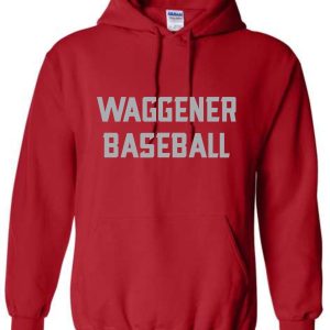 2023 Waggener Baseball Red Hooded sweatshirt G185 with the words "wagener baseball" printed in white across the front.