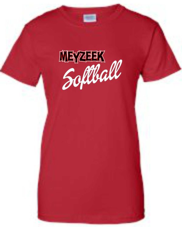 Meyzeek Softball Ladies T-shirt G200L with the white text "mezeek softball" on the front.