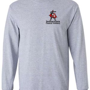 Immaculata Sport Gray long sleeve T shirt with left chest print.