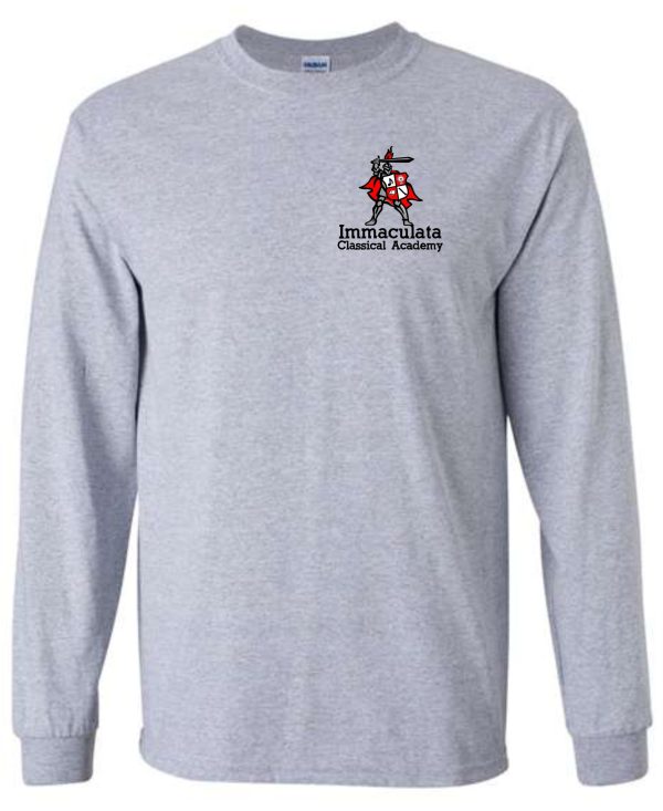 Immaculata Sport Gray long sleeve T shirt with left chest print.