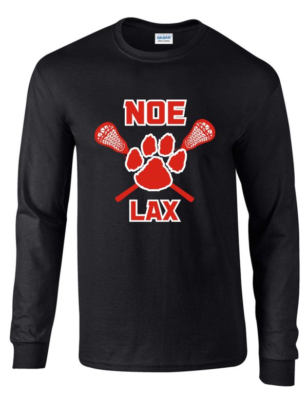 Black long-sleeve shirt with red logo.