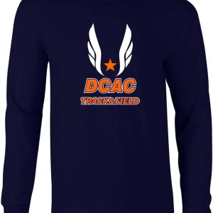 Derby City AC Navy Long Sleeve cotton Tshirt G2400 with "dcac track & field" logo featuring wings and a star on the chest.