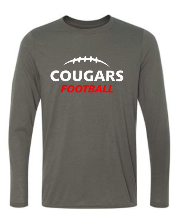 Gray long-sleeve shirt with Cougars football logo.