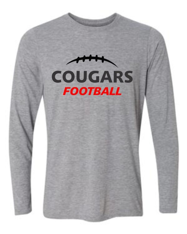 Gray long-sleeved shirt with Cougars football logo.