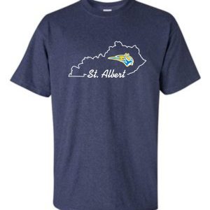 St. Albert blue t-shirt with logo.