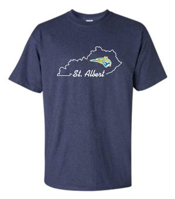 St. Albert blue t-shirt with logo.