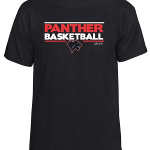 Heart For Christ Basketball T shirt G8000 with "panther basketball" in red and white text, featuring a panther logo and the text "john 3:30" below.