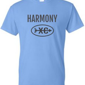 Harmony XC Columbia Blue cotton T shirt G5000 with the word "harmony" and the letters "xc" inside an oval graphic.