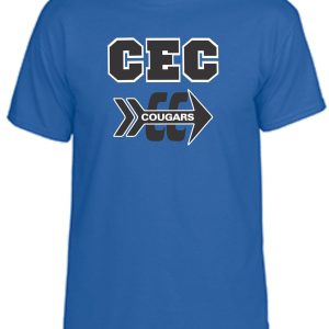 CEC Cross Country Royal T shirt G8000 featuring the logo "cec cougars" with a grey cougar graphic under the text.