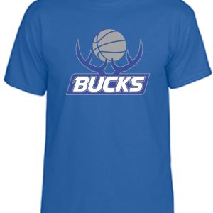 Bucks Basketball short sleeve cotton G8000 t-shirt featuring the word "bucks" in bold and a stylized basketball graphic above it.