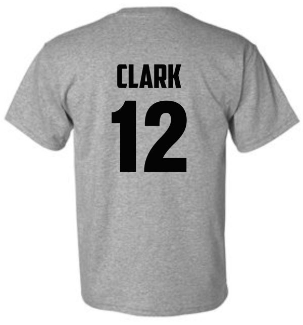 Hoops For Christ Basketball Bulls T shirt G8000 sports jersey with the name "clark" and the number "12" printed in black on the back.