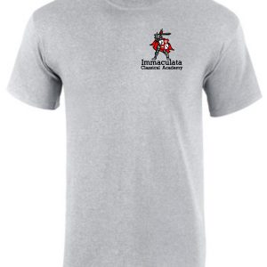 Immaculata Sport Gray T-shirt with left chest print featuring a red and black knight.