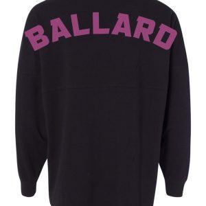 Black long-sleeve shirt with the word "Ballard Volleyball spirit Game Day Jersey 22328" printed in pink on the back.