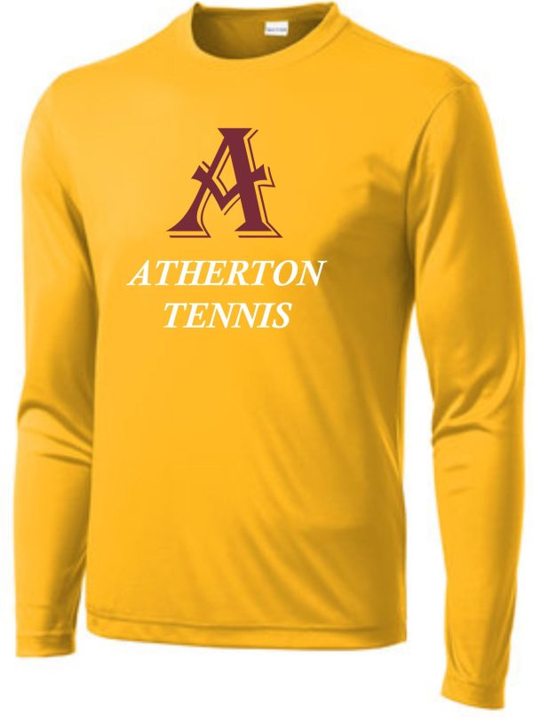 Yellow long-sleeve shirt with Atherton Tennis logo.