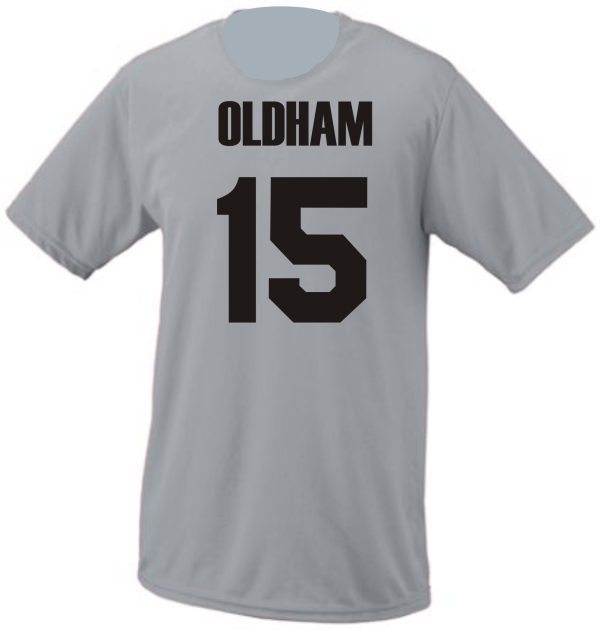 Heart For Christ Basketball T shirt G8000 with "oldham 15" printed in black on the back.