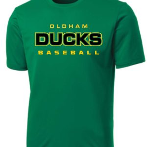 Green Oldham Ducks baseball jersey.