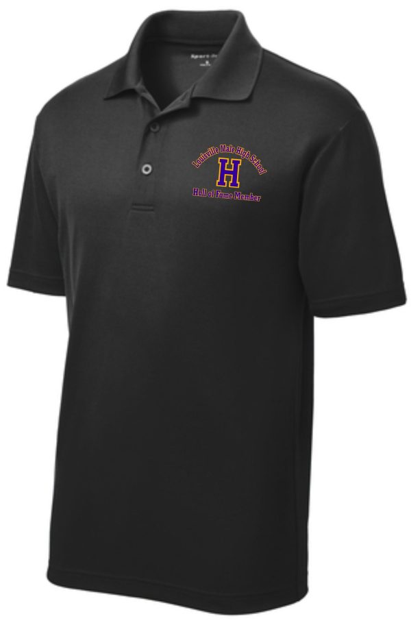 Black polo shirt with Louisville Male High School Hall of Fame logo.