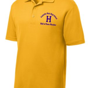 Yellow polo shirt with Hall of Fame logo.