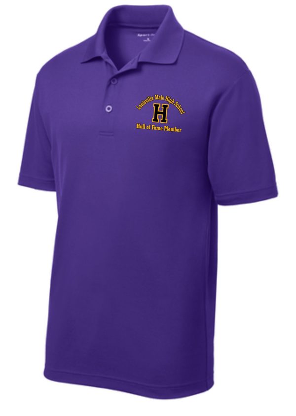 Purple polo shirt with Louisville Male High School Hall of Fame logo.