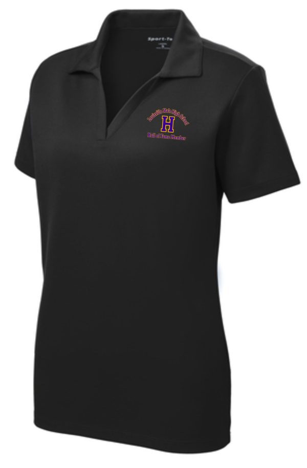 Black polo shirt with Louisville Male High School logo.