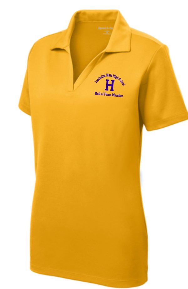 Yellow polo shirt with Louisville Male High School logo.