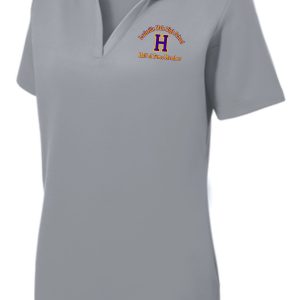 Gray women's polo shirt with Hall of Fame logo.