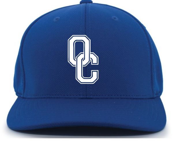 Oldham County Baseball Performance hat Pacific Headwear 487F with a white letter 'c' in a stylized font centered on the front.