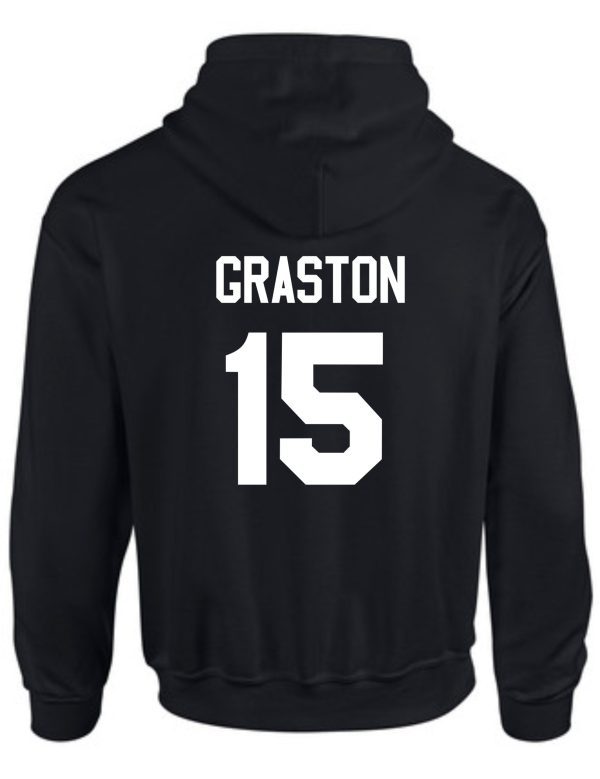 Black hoodie with "Graston 15" on back.