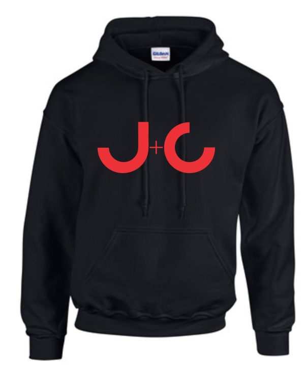 Black hoodie with red J+C logo.