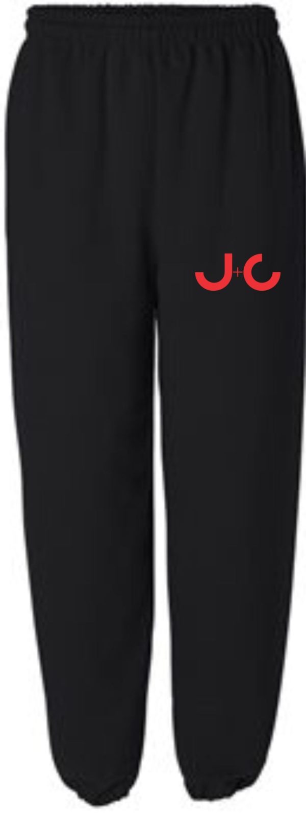 Black sweatpants with red JC logo.