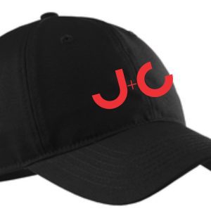 Black baseball cap with red J+C logo.