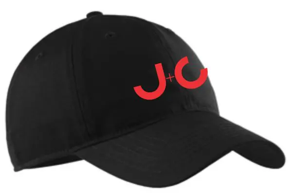 Black baseball cap with red J+C logo.