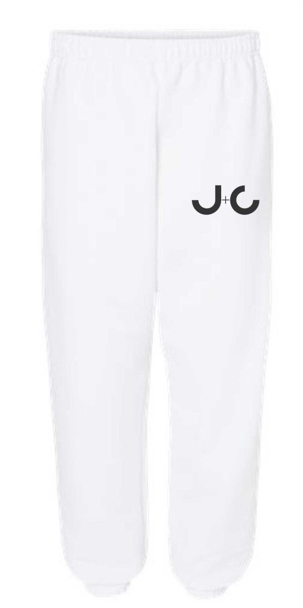 White sweatpants with J+C logo.