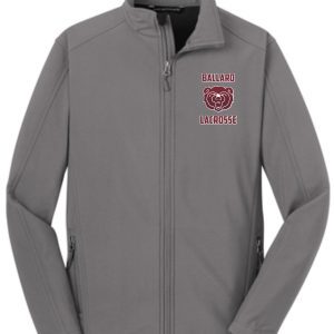 Ballard Lacrosse full zip soft shell Jacket J317 with "ballard lacrosse" logo embroidered on the left chest, featuring a stylized lacrosse stick and ball design.