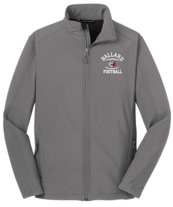 Ballard Football full zip soft shell Jacket J317 with "ballard football" logo embroidered on the left chest, displayed against a plain background.