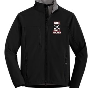 Black softshell jacket with field hockey logo.