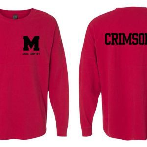 Manual Cross Country Red Spirit Shirt JA8229 with a logo saying "m cross country" on the front and "crimsons" on the back.