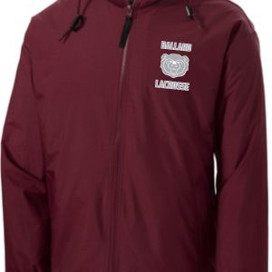 Ballard Lacrosse Team jacket with a hood, featuring a gray inner lining and a logo on the left chest that reads "ballard lumberjacks" with a stylized tree design.