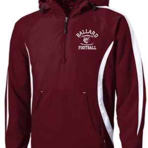 A maroon and white Ballard Football Zippered Raglan Anorak JST63 with "ballard football" logo on the left chest.